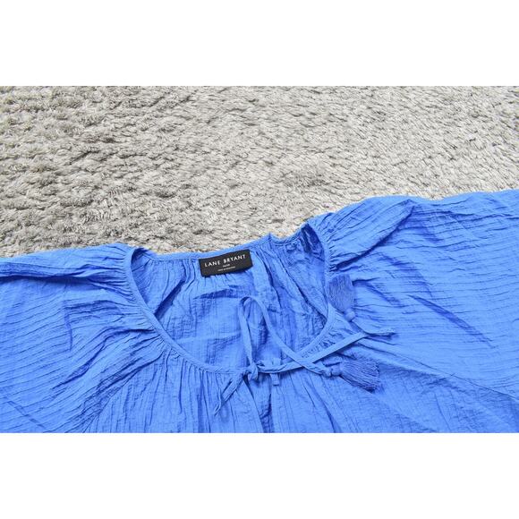 Lane Bryant Blue Blouse Plus Size 26/28 Cotton Blend Short Sleeve Keyhole - Picture 6 of 7